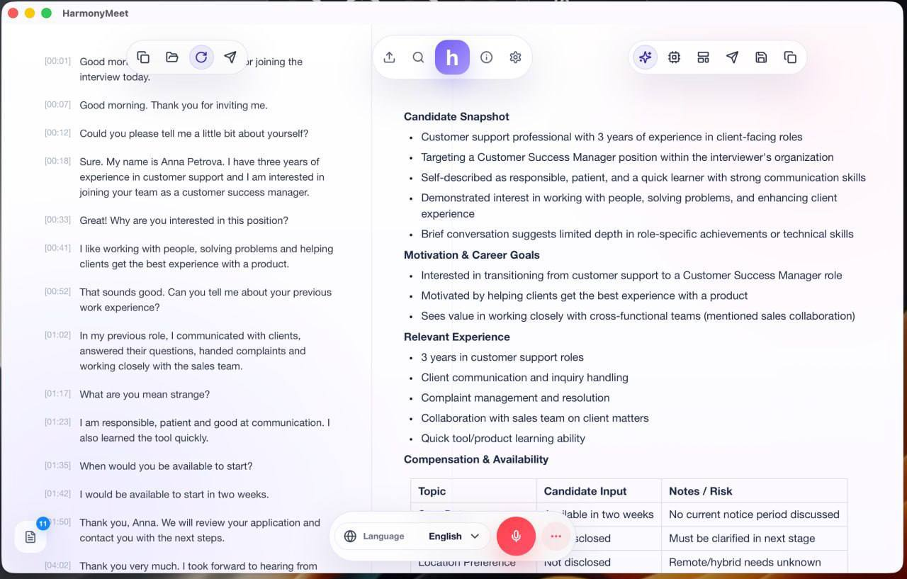Interview Recording, Transcription, and Summaries