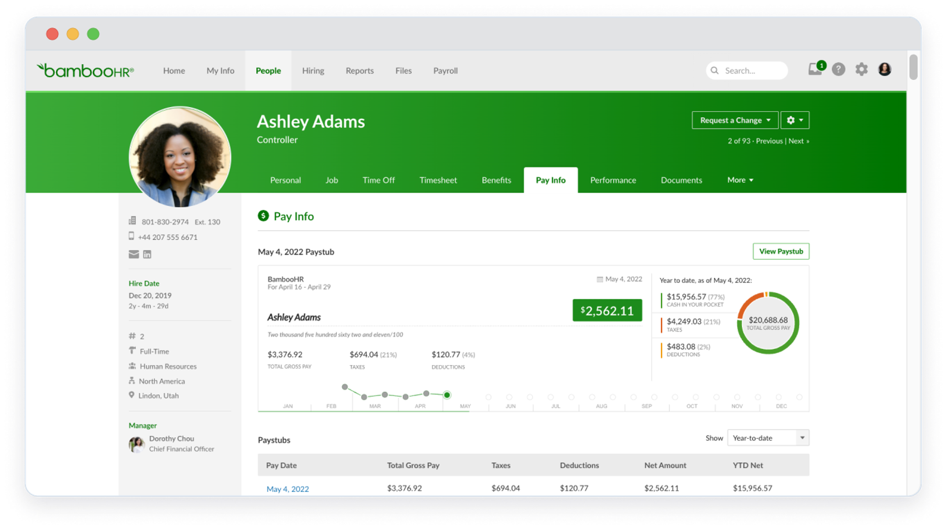 BambooHR employee self-service dashboard – core HR software for small and mid-size businesses